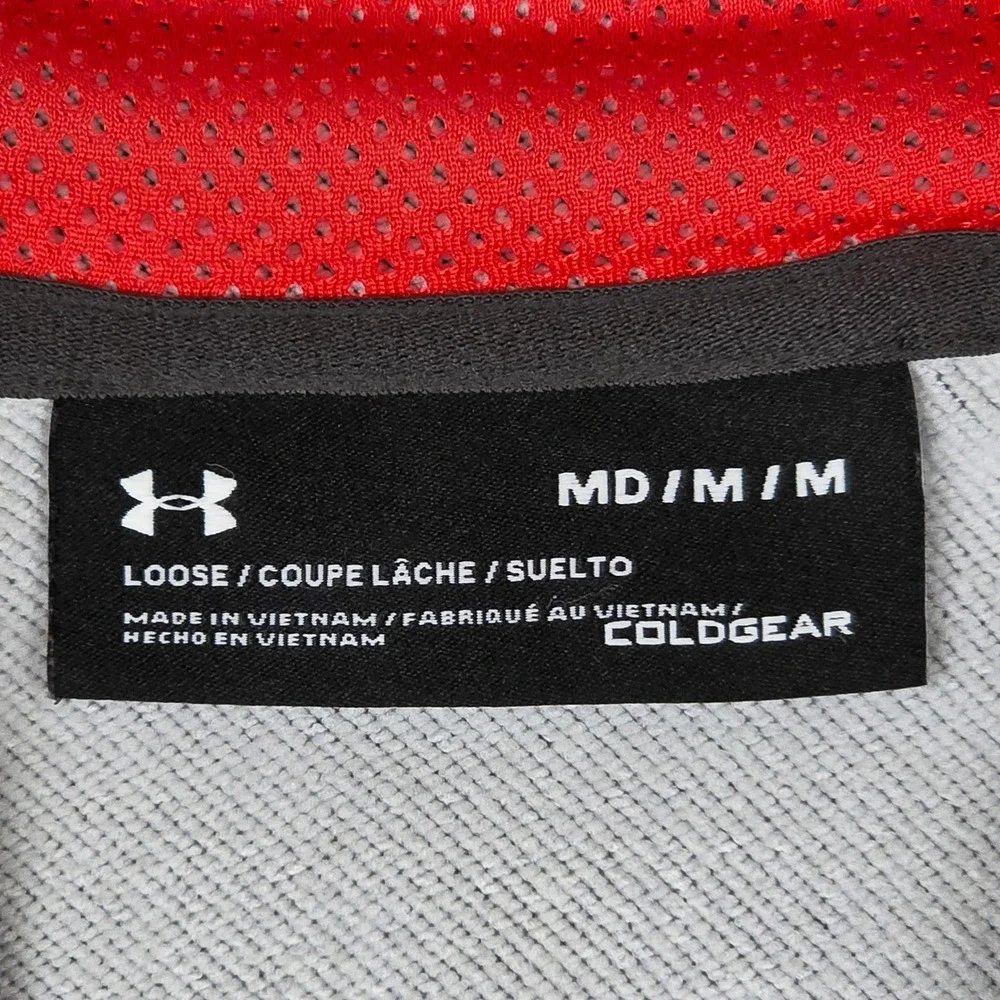 Under Armour ColdGear 1325145 Full Zip Hoodie Mens Medium Gray Red Polyester
